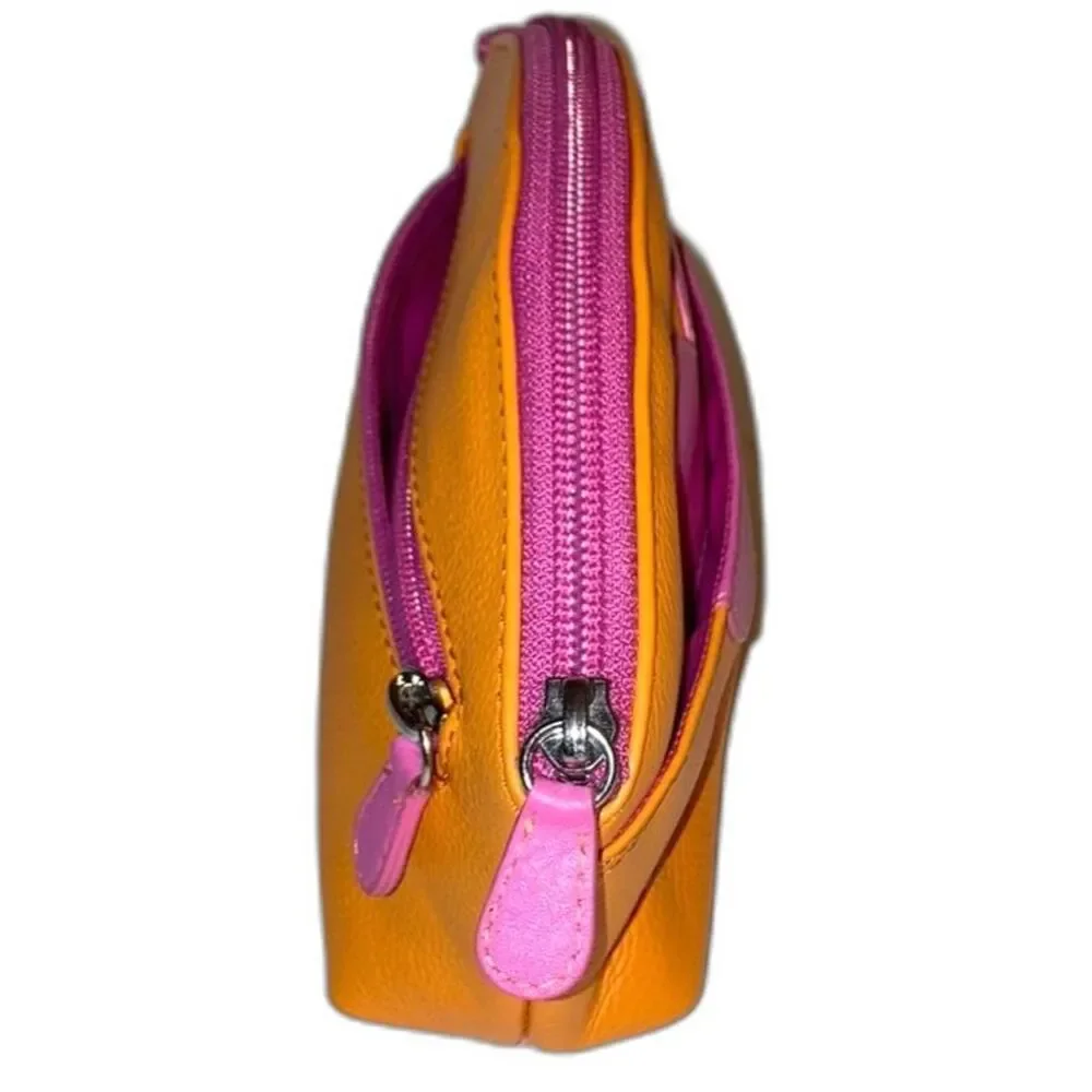 ILI New York Hot Lips Leather Cosmetic Makeup Case Bright Orange with Pink Lips